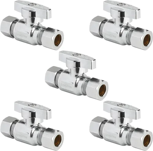 Vista 11 de Válvula de Parada Angular WiseWater 1/2" FNPT x 3/8" OD de Compresión, Válvula de Cierre de Inodoro de Cuarto de Vuelta de Latón Cromado para Baño