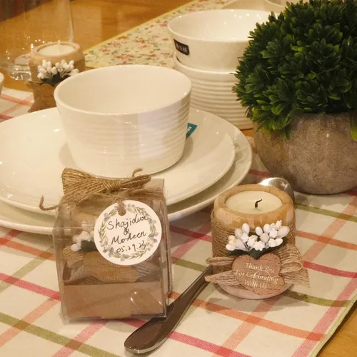 Vista 6 de 12 portavelas de madera para velas de té, regalos de agradecimiento de boda para invitados, centros de mesa de bautismo/despedida de soltera