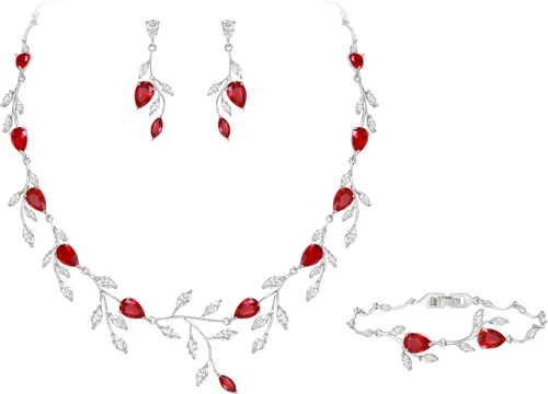Vista 16 de Cubic Zirconia Drop Leaf Vine Wedding Prom Jewelry Set for Bride Bridesmaid