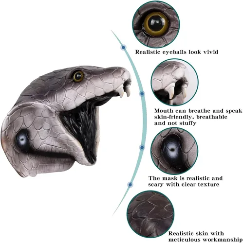 Vista 5 de Máscara de piel de serpiente, máscara de cabeza de cobra animal
