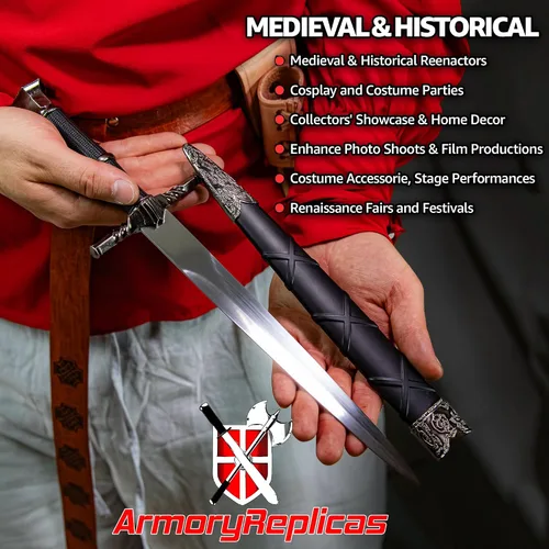 Vista 5 de Armory Replicas - Clashing Claws - Daga armada de inspiración medieval - Disfraz de caballero de acero inoxidable para cosplay con vaina dura