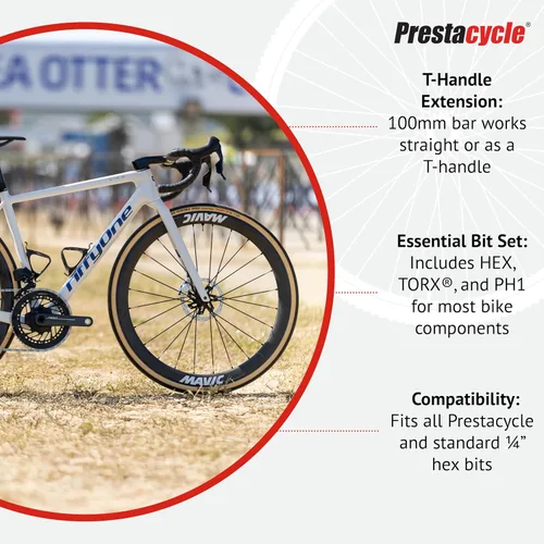 Vista 5 de Juego de herramientas con mango en T de Prestacycle Pro, trinquete de mango en T resistente de 60 Nm con juego de 12 piezas de hexágono de 1/4