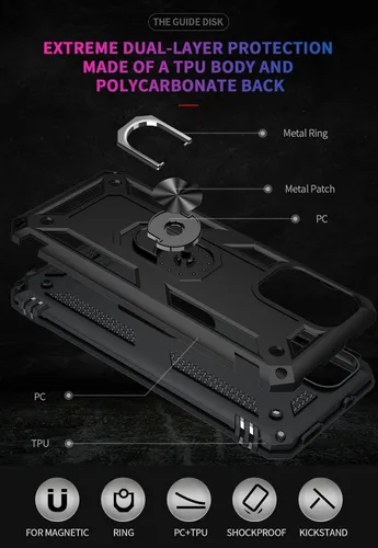 Vista 5 de Funda para Redmi Note 10 Pro 4G/Note 10 Pro Max con protector de pantalla de vidrio templado, [grado militar] Soporte magnético para montaje