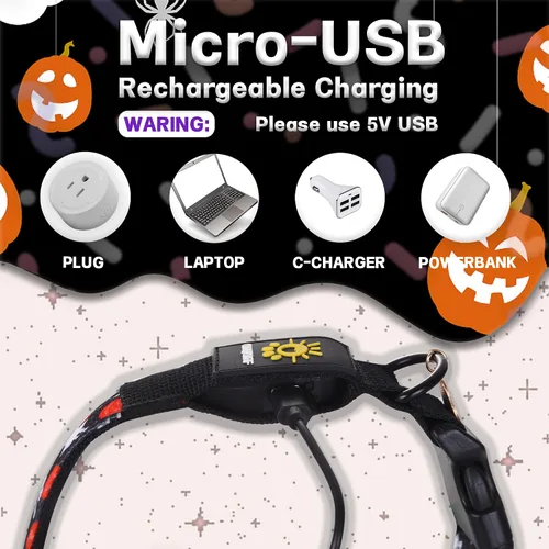 Vista 4 de DOGWONG Collar de perro con luz LED para Halloween, recargable e impermeable, collares de perro iluminados para otoño para caminar por la noche