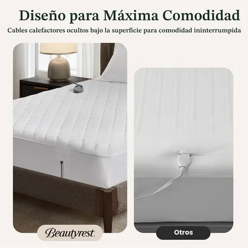 Vista 9 de Beautyrest - Cubrecolchón de algodón con calefacción - Calentador de cama con controlador de 20 ajustes de calor, temporizador de apagado