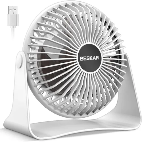 Vista 11 de BESKAR Ventilador de escritorio pequeño USB, ventiladores portátiles con 3 velocidades de flujo de aire fuerte, funcionamiento silencioso y rotación