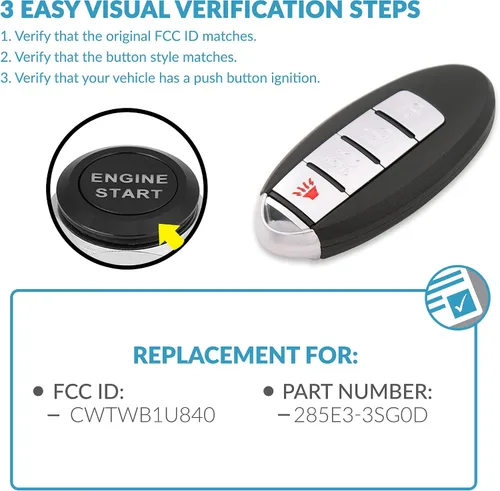Vista 3 de Keyless2Go Reemplazo para llave inteligente de proximidad de 4 botones Nissan Sentra CWTWB1U840 285E3-3SG0D