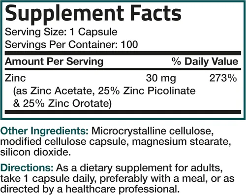 Vista 8 de Bronson Zinc Triple Play 30 mg Triple Cobertura Apoyo Inmune con Acetato de Zinc, Picolinato y Orotato - Apoyo inmunológico, antioxidante