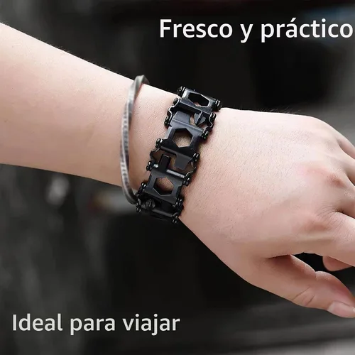 Vista 5 de Pulsera Multiherramienta 29 en 1, Pulsera de Herramientas para Hombres y Mujeres, Herramienta Multifuncional de Acero Inoxidable, Banda