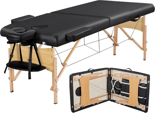 Vista 13 de Yaheetech - Mesa de masaje portátil, camas para pestañas, cama de spa, sofá de masaje plegable, mesas de spa ajustables, plegables en 2 con bolsa