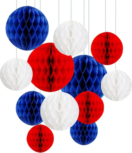 Vista 7 de ZOOYOO 12 piezas 15 cm 25 cm bolas de panal decorativas de papel de seda con pompones colgantes para cumpleaños, baby shower, boda, compromiso, Azul