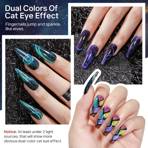 Vista 6 de MIZHSE Esmalte de uñas de gel de ojo de gato, 10 colores, juego de esmalte de gel magnético con purpurina con barra magnética, efecto galaxia