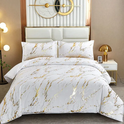 Vista 13 de WONGS BEDDING Juego de edredón de mármol metálico negro dorado Queen con estampado de lámina brillante y purpurina, juegos de ropa de cama con 2
