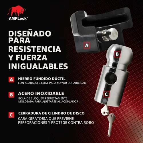 Vista 3 de AMPLock - U-BRP2 Candado de acople de remolque resistente, candado de 2" para RV y botes, accesorios para remolques de viaje, acoplador de bola