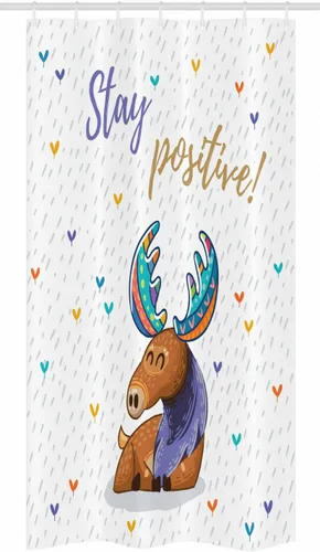 Vista 3 de Ambesonne Moose Stall - Cortina de ducha con texto "Stay Positive Deer", diseño de ciervos bohemio, multicolor