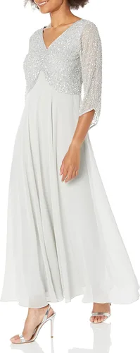 Vista 7 de J Kara Vestido largo de manga 3/4 con cuello en V y cuentas para mujer Negro/Arma/Mercurio
