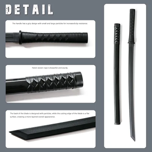 Vista 3 de RTCT Katana Sword - Espada samurái de polipropileno para entrenamiento, juego de 2 piezas con soporte de exhibición, cuchillo de plástico