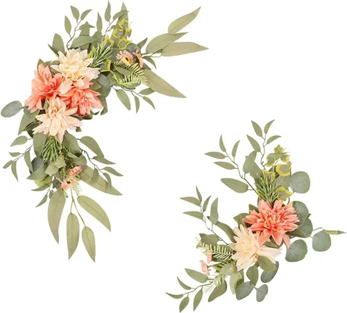 Vista 4 de Juego de 2 piezas de flores artificiales con estampado floral de rosas y peonías de seda para arco de boda, arreglo de flores artificiales