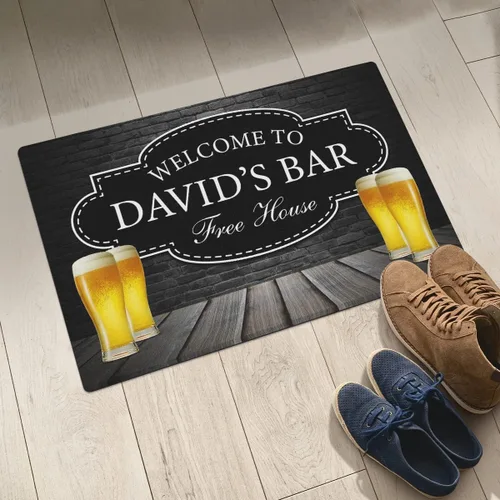 Vista 2 de Tapete personalizado de bienvenida para bar familiar, tapete para puerta con nombre personalizado, cualquier barra de nombre, alfombra de puerta