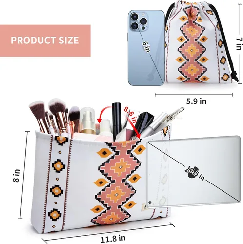 Vista 2 de WLLWOO - 2 bolsas de maquillaje de pana con cara sonriente, bolsa de cosméticos con cremallera interior impermeable, estuche para lápices, monedero