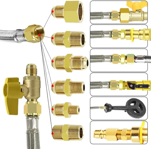 Vista 5 de Extensión de manguera de propano trenzada de alta presión de 12 pies con acoplamiento de conversión de brida de 3/8" a NPT hembra de 1/2", NPT macho