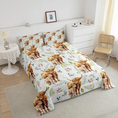 Vista 5 de Erosebridal Juego de edredón rústico de vaca, tamaño individual, juego de ropa de cama retro de piel de vaca para niños y niñas, relleno de edredón