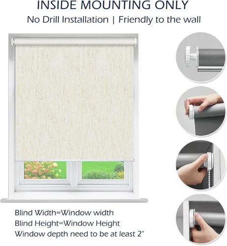 Vista 4 de Persianas enrollables opacas de montaje interior sin taladro, persianas de ventana de alta calidad, protección UV, fácil de instalar, para oficina