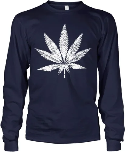 Vista 6 de Camiseta de manga larga White Weed Marijuana Leaf Cannabis 420 para hombre Negro