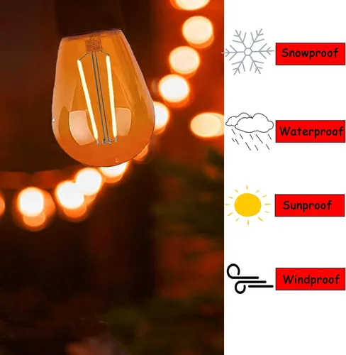 Vista 3 de Paquete de 15 bombillas LED S14 naranja, base E26 inastillable de plástico de 2 W, luz nocturna para cadena de luces, bombilla vintage impermeable
