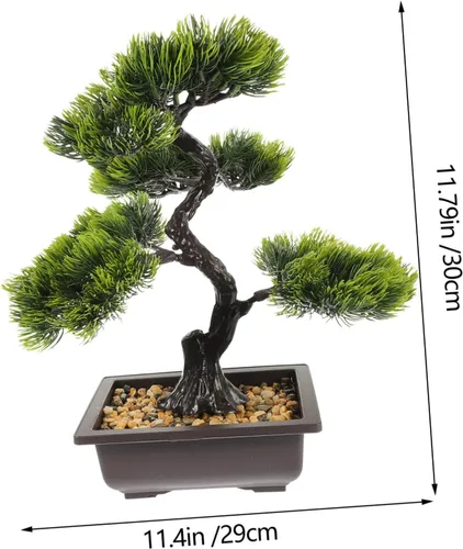 Vista 5 de Árbol de pino bonsái artificial, planta falsa en maceta, adornos para escritorio, estante de oficina en casa, decoración zen, cedro japonés