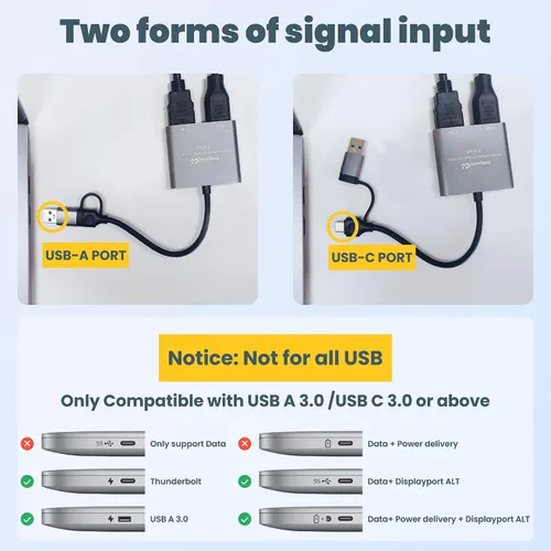 Vista 5 de Adaptador USB a HDMI para 2 monitores, USB 3.0 a HDMI dual para 3 monitores, USB a HDMI con dos displau HD compatible con Mac y Windows/Extensor