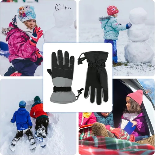 Vista 5 de American Trends Kids Waterproof Winter Gloves with Zip Pocket Snow Ski Gloves Boys Girls Toddler Touchscreen Snowboard Gloves