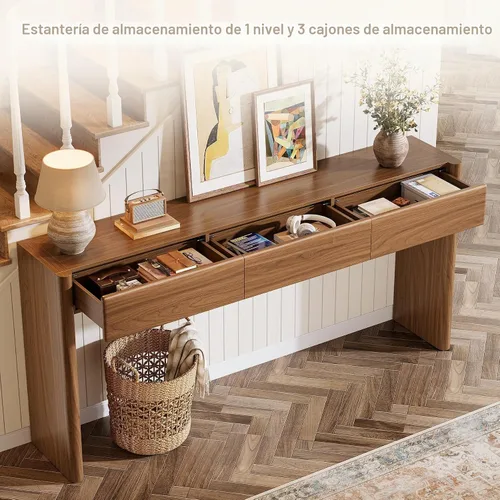 Vista 9 de Tribesigns Mesa consola con 3 cajones, mesa de entrada de madera de 70.9 pulgadas detrás del sofá, consola larga de granja con almacenamiento