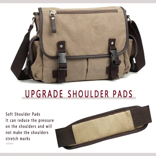Vista 5 de [Actualizado] Bolso mensajero de lona vintage de 13, 15.6 y 17 pulgadas, bolso de hombro grande para computadora portátil, para mujeres y hombres