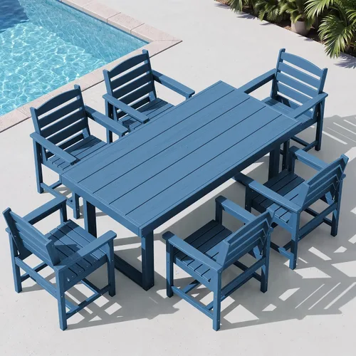 Vista 11 de SERWALL HDPE - Juego de comedor al aire libre para 4, 67 pulgadas, para todo tipo de clima, mesa de comedor y sillas sin brazos para terraza Negro