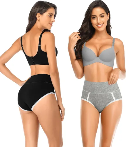 Vista 2 de UMMISS Ropa interior de algodón para mujer, de cintura alta, cobertura completa, para posparto, suave, transpirable, sin rollitos.