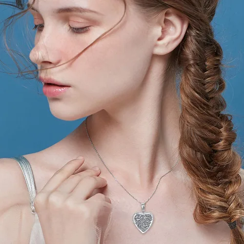 Vista 5 de MEDWISE Collar con medallón de plata de ley 925 que sostiene fotos collar de fotos oxidado colgante de corazón medallones para mujeres regalos