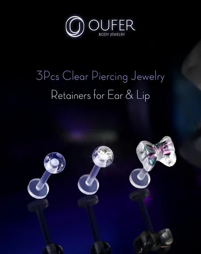 Vista 2 de OUFER 3 piezas de joyería de plástico para piercing de hélice, retenedores de piercing de labio transparente para cirugía, lindos anillos de labio