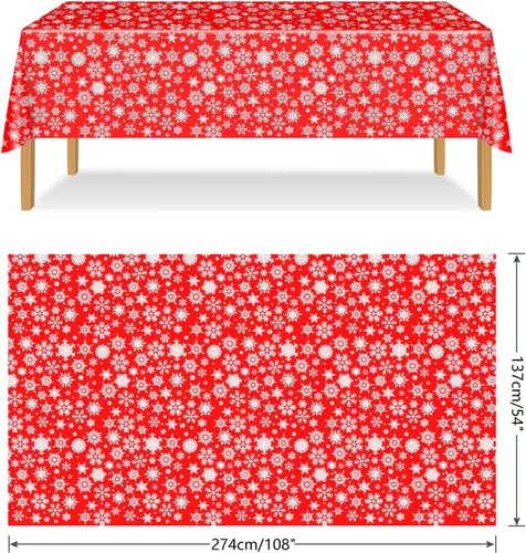 Vista 2 de ELECLAND Mantel de plástico de copos de nieve de Navidad, cubierta de mesa de copos de nieve de Navidad, mantel rectangular de fiesta de invierno