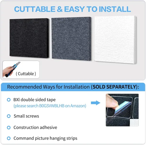 Vista 6 de BXI - Absorbente de sonido, paquete de 16 paneles de absorción acústica de alta densidad de 12 x 12 x 3/8 de pulgada, paneles de absorción de sonido