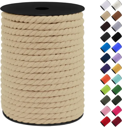 Vista 24 de Cordón de macramé de algodón, 0.315 in x 131 pies, hilo grueso para manualidades, cuerda trenzada de 3 hebras para colgar en la pared, ganchos