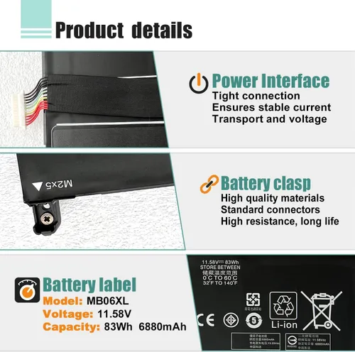 Vista 3 de MB06XL L78553-005 - Batería de repuesto para laptop Hp ZBook Studio G7 2J3H8PA 1J3R6EA 1J3U6EA 21X54UT H80612762 1J3W1EA 28Y09PA 1J3S8EA 235M3PA