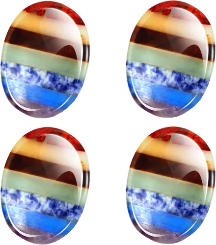 Vista 15 de Roowest 4 piedras de preocupación para el pulgar para la ansiedad, cristal natural, piedras curativas, chakras, amatista, ojo de tigre, cuarzo