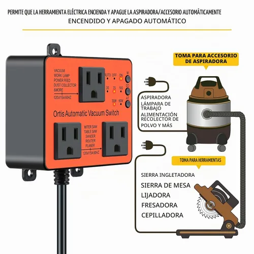 Vista 3 de Interruptor de vacío automático, interruptor automático Ortis con control de polvo para más herramientas eléctricas, retarda el encendido/apagado