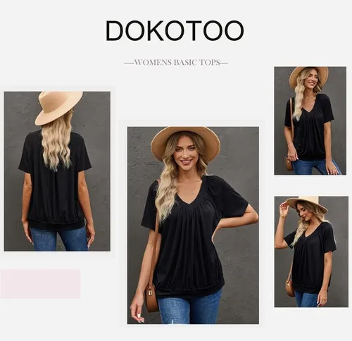 Vista 6 de Dokotoo - Camisetas de verano para mujer, manga corta, cuello en V, estilo casual