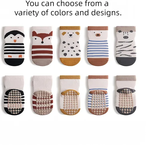 Vista 4 de Calcetines para bebé, antideslizantes, mezcla de algodón, elásticos, unisex para niños y niñas, de 0 a 5 años (paquete de 2 pares)