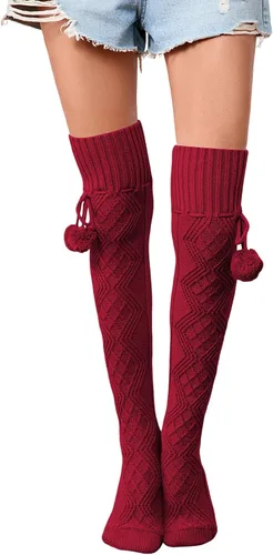 Vista 41 de SherryDC Calcetines de punto trenzado hasta el muslo para mujer, medias de bota extra largas de invierno, calentadores de piernas 1 - Blanco