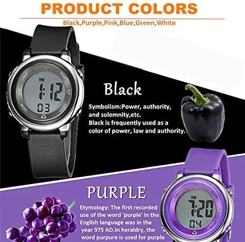Vista 5 de Relojes digitales para mujer, pantalla LED, correa de silicona, reloj militar, multifunción, impermeable, alarma, cronómetro, retroiluminación LED
