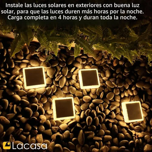 Vista 9 de Lacasa – Luces de terraza solares, paquete de 4 luces LED de 30LM para muelle, blanco cálido 2700K, luces de escalones exteriores alimentadas por