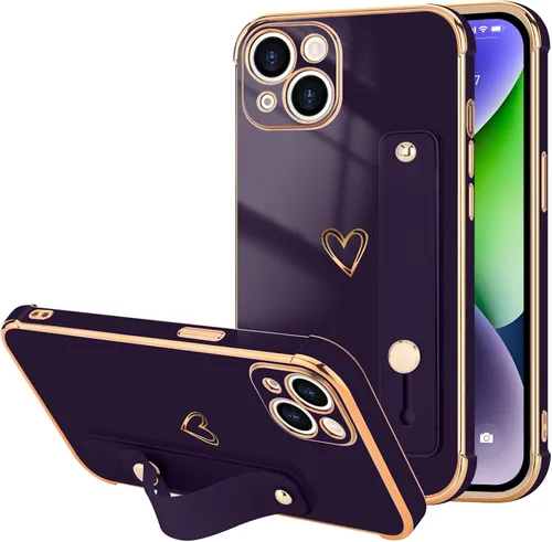 Vista 65 de LLZ.COQUE Funda compatible con iPhone 12 para mujeres y niñas, parachoques chapado de lujo con bonito diseño de corazón de amor, soporte de correa